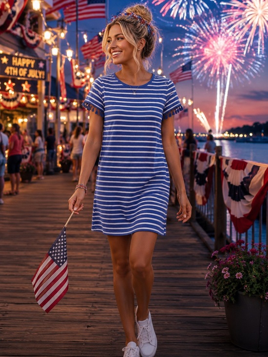 Talbots Dresses & Skirts - Talbots Blue and White Striped Short-Sleeve Tee Dress Small